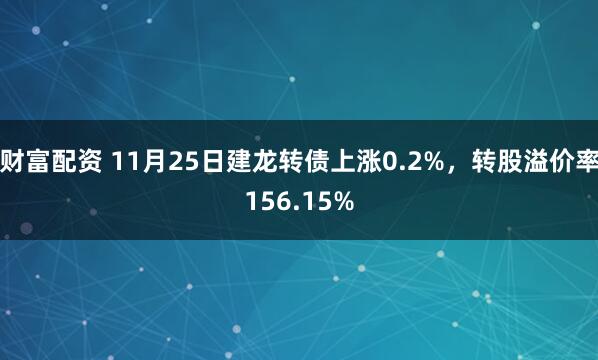 财富配资 11月25日建龙转债上涨0.2%，转股溢价率156.15%